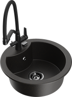 Mexen Diego évier en granit à 1 bac avec robinet de cuisine Duo, noir/doré métallisé - 6512-75-671701-70-B