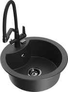 Mexen Diego évier en granit 1 bac avec mitigeur de cuisine Duo, noir moucheté - 6512-76-671701-70-B