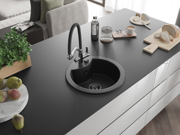 Mexen Diego évier en granit 1 bac avec mitigeur cuisine Duo, noir - 6512-77-671701-07-B