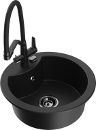 Mexen Diego évier en granit 1 bac avec robinet de cuisine Duo, noir - 6512-77-671701-70-B