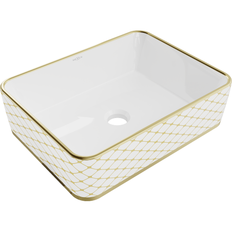 Mexen Catia lavabo de comptoir 48 x 37 cm, blanche/or motif carreaux - 21314809