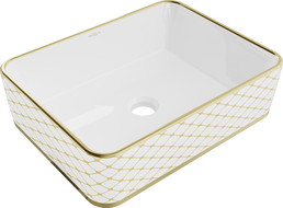 Mexen Catia lavabo de comptoir 48 x 37 cm, blanche/or motif carreaux - 21314809