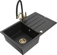 Mexen Bruno évier en granit 1 bac avec égouttoir et robinet de cuisine Duo, noir/argent métallisé - 6513-73-671701-57-G