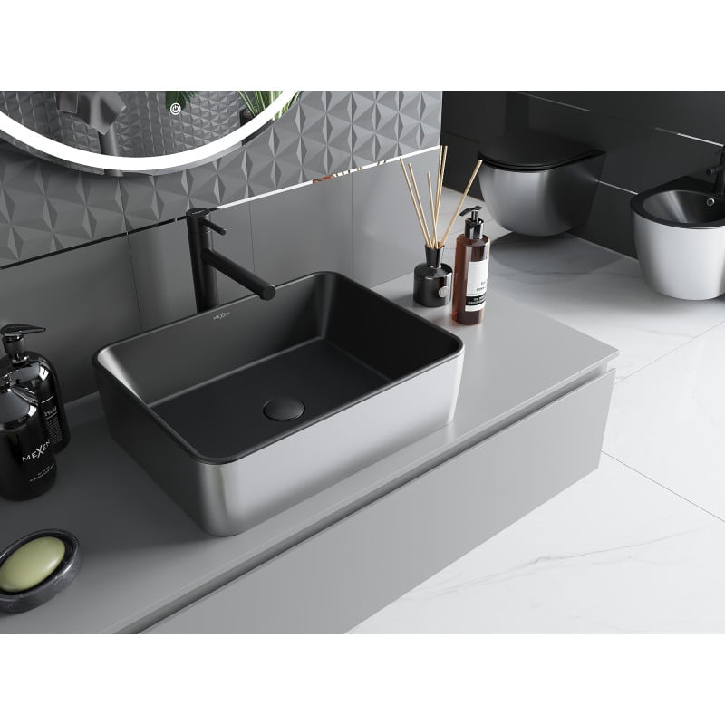 Mexen Catia lavabo à poser 48 x 37 cm, noir mat/argent - 21314874