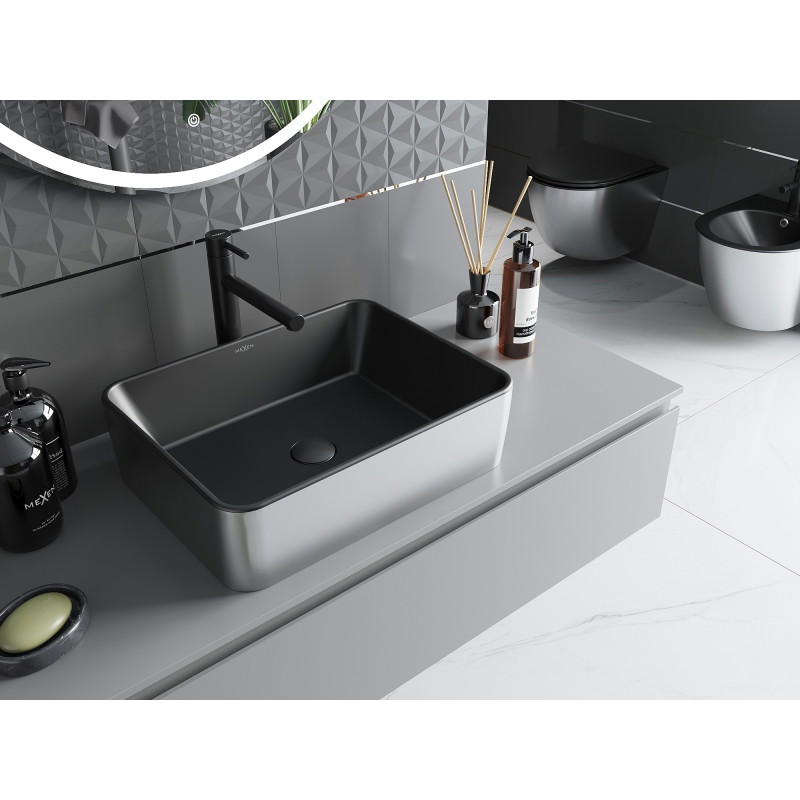 Mexen Catia lavabo de comptoir 48 x 37 cm, noir mat/argent - 21314874