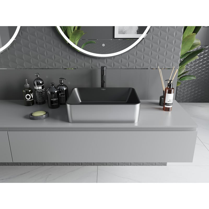 Mexen Catia lavabo à poser 48 x 37 cm, noir mat/argent - 21314874