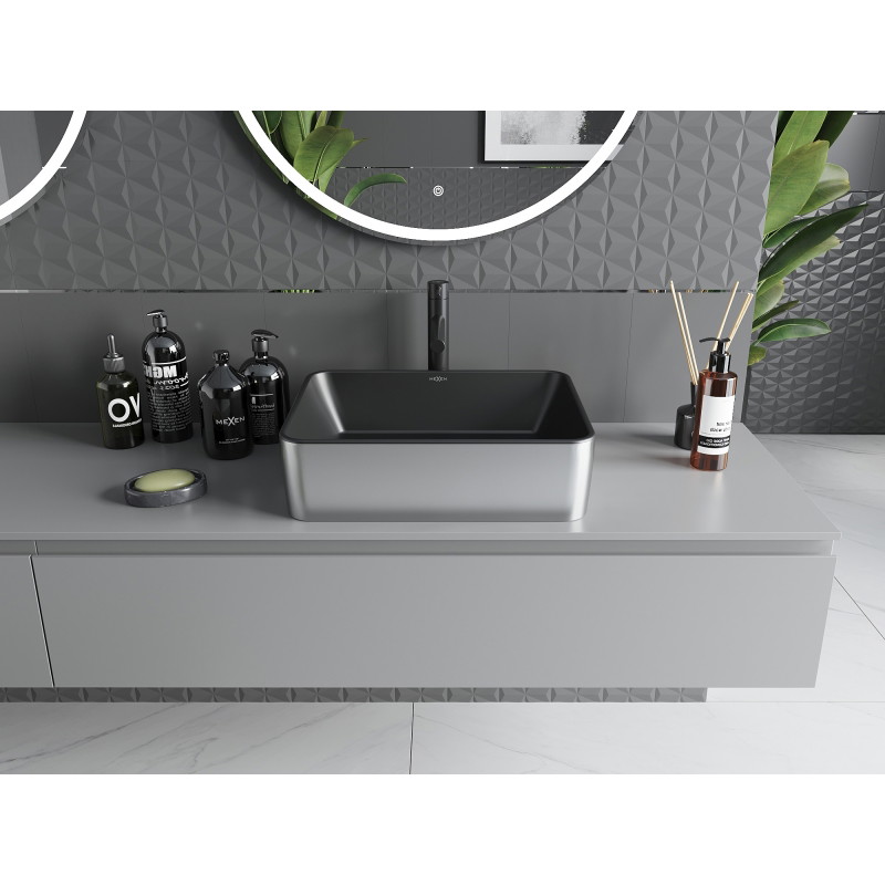 Mexen Catia lavabo de comptoir 48 x 37 cm, noir mat/argent - 21314874