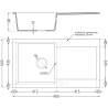 Mexen Leo évier en granit 1 bac avec égouttoir 900 x 500 mm, gris, siphon chrome - 6501901010-71