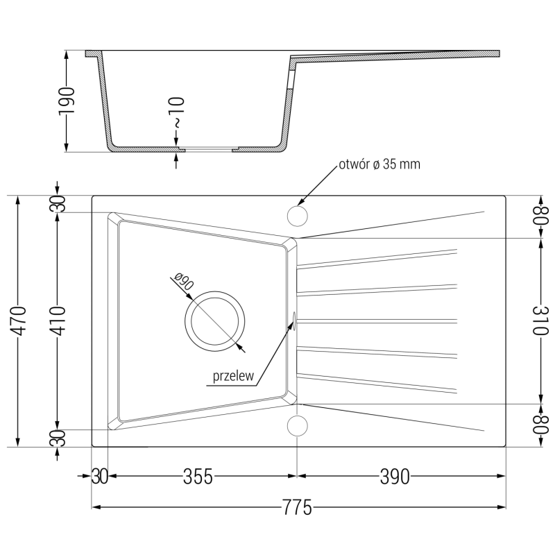 Mexen Cesar évier en granit 1 bac avec égouttoir et robinet de cuisine Duo, gris - 6514-71-671701-57-B