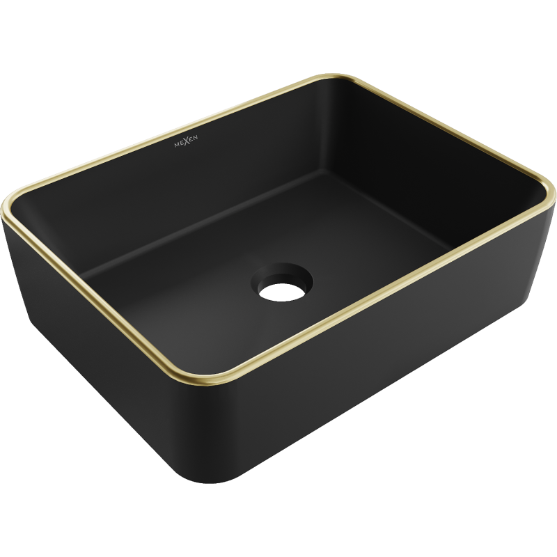Mexen Catia lavabo de comptoir 48 x 37 cm, Noir mat/bord en or - 21314875