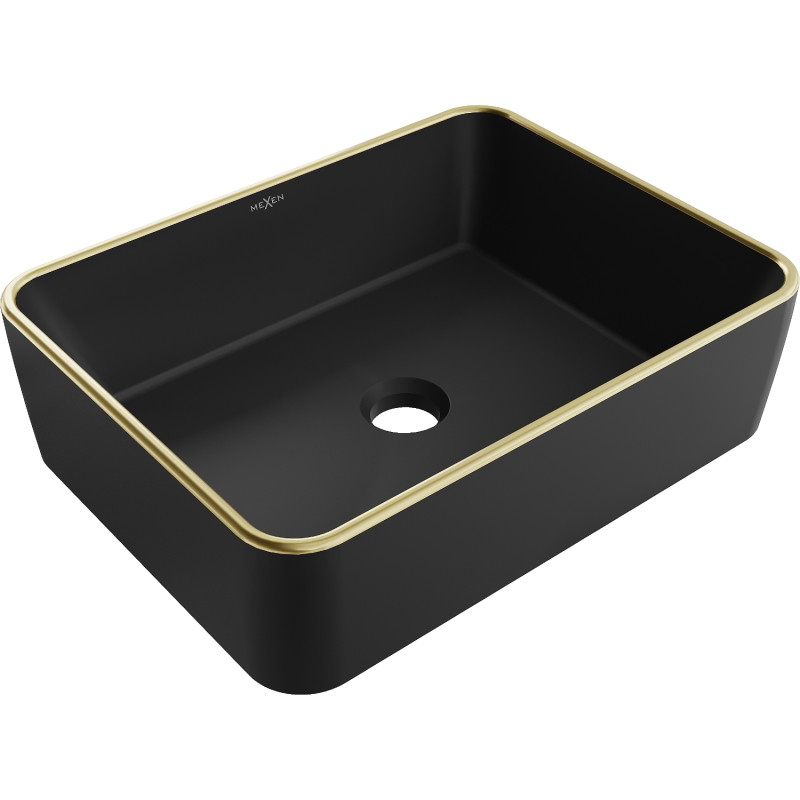 Mexen Catia lavabo sur plan 48 x 37 cm, noir mat/rebord doré - 21314875
