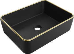 Mexen Catia lavabo sur plan 48 x 37 cm, noir mat/rebord doré - 21314875