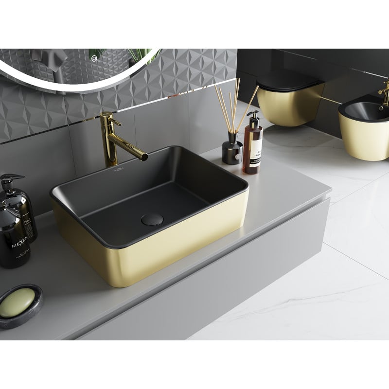 Mexen Catia lavabo à poser 48 x 37 cm, noir mat/or - 21314876