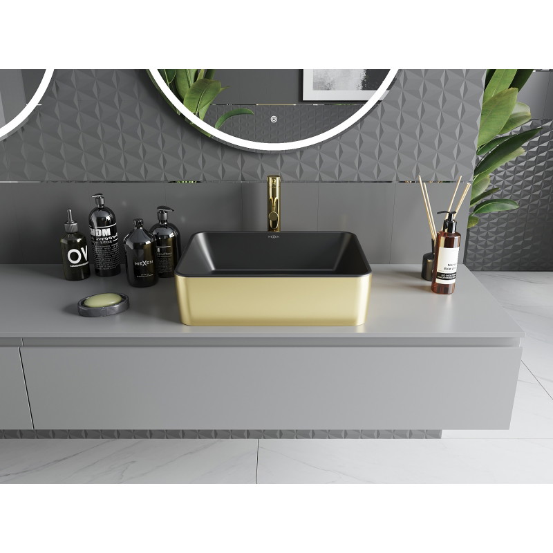 Mexen Catia lavabo à poser 48 x 37 cm, noir mat/doré - 21314876