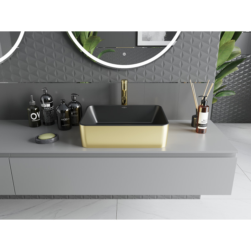 Mexen Catia lavabo à poser 48 x 37 cm, noir mat/or - 21314876