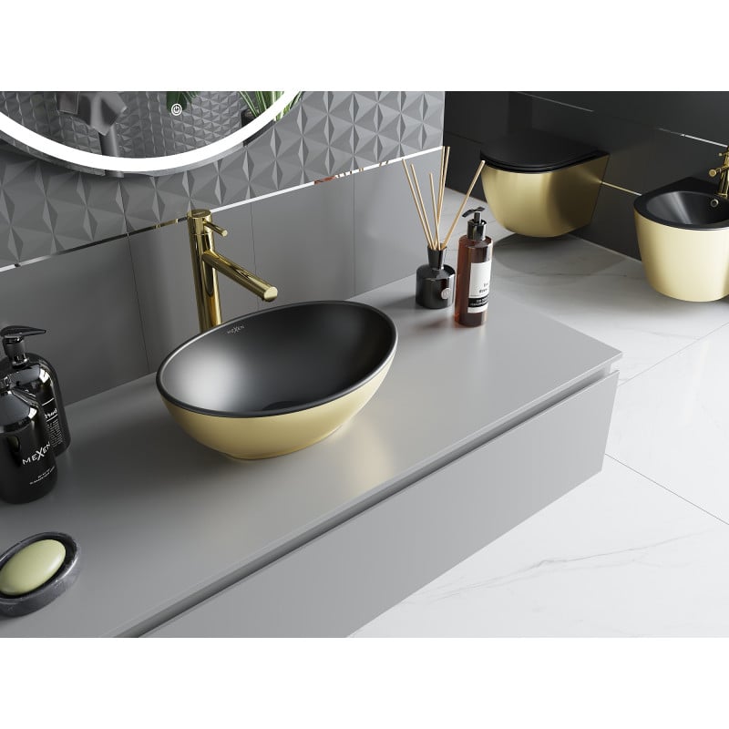 Mexen Elza lavabo à poser 40 x 33 cm, noir mat/doré - 21014026