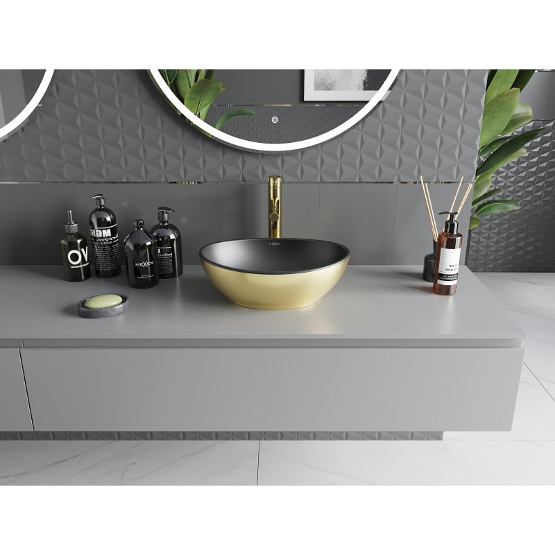 Mexen Elza lavabo à poser 40 x 33 cm, noir mat/doré - 21014026