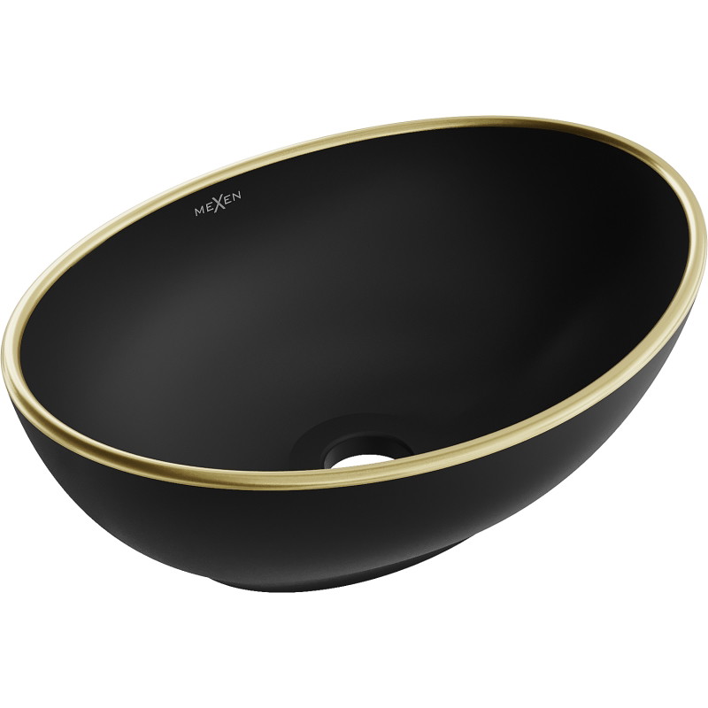 Mexen Elza lavabo à poser 40 x 33 cm, noir mat/contour doré - 21014025