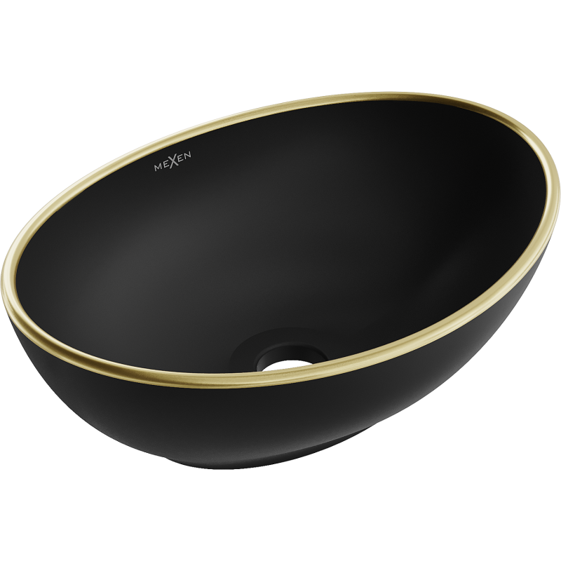 Mexen Elza lavabo posé sur plan 40 x 33 cm, noir mat/bord doré - 21014025