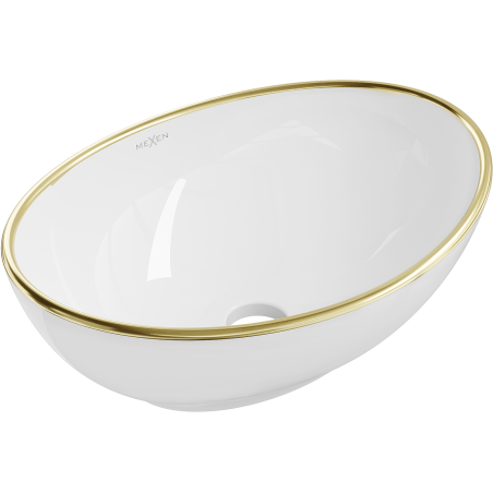 Mexen Elza lavabo à poser 40 x 33 cm, blanc/bord doré - 21014005