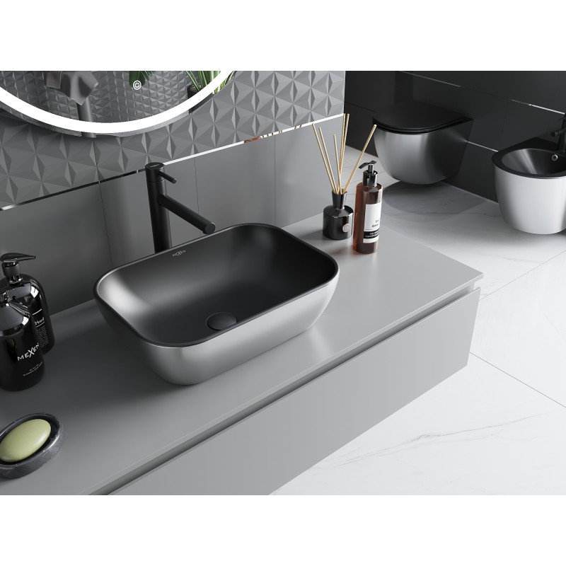 Mexen Rita lavabo à poser 45 x 32 cm, noir mat/argenté - 21084574