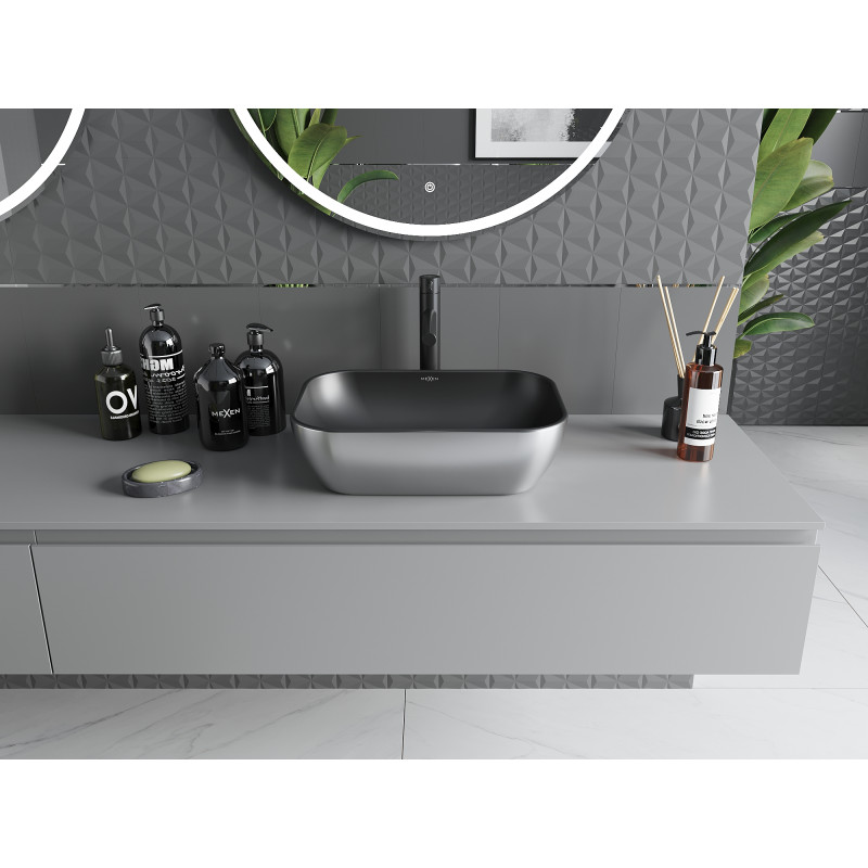 Mexen Rita lavabo à poser 45 x 32 cm, noir mat/argenté - 21084574