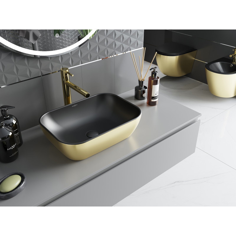 Mexen Rita lavabo à poser 45 x 32 cm, noir mat/or - 21084576