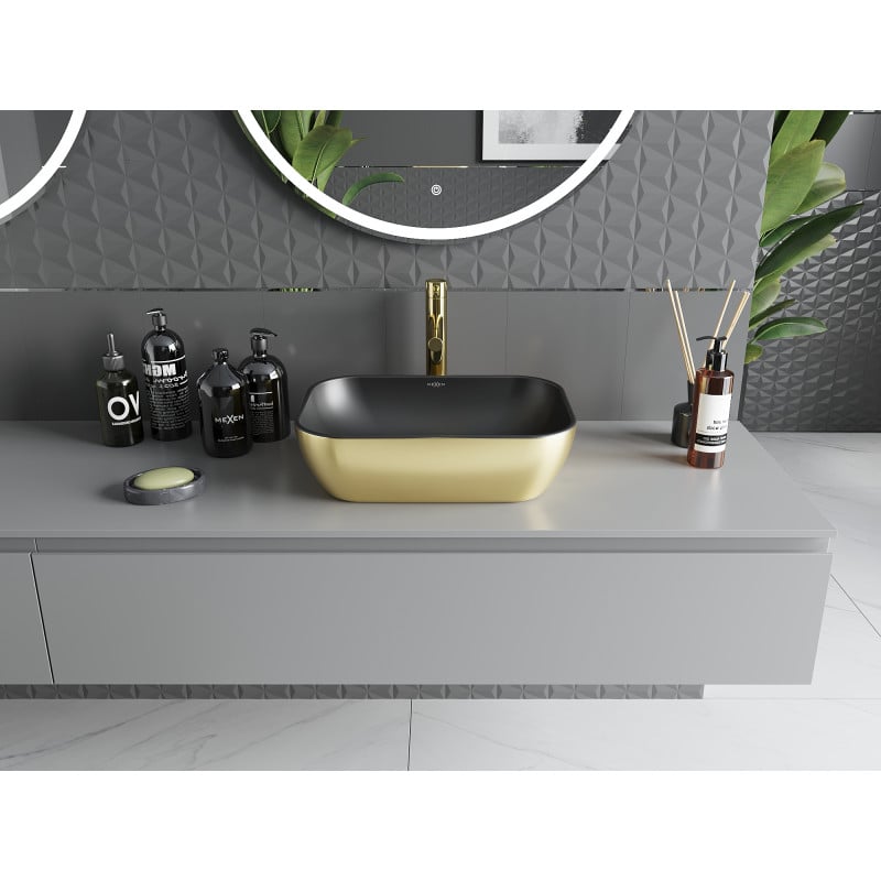 Mexen Rita lavabo à poser 45 x 32 cm, noir mat/or - 21084576