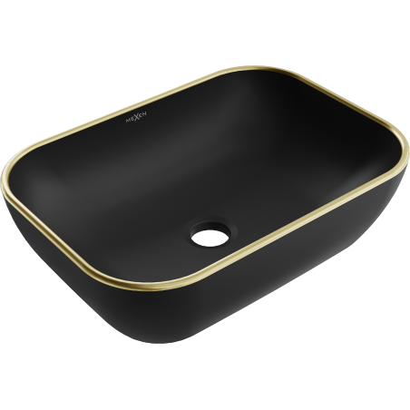 Mexen Rita lavabo de comptoir 45 x 32 cm, Noir mat/bord en or - 21084575