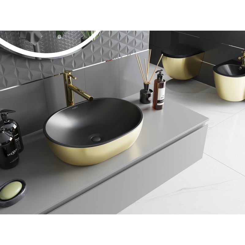Mexen Viki lavabo sur plan 48 x 35 cm, noir mat/or - 21054876