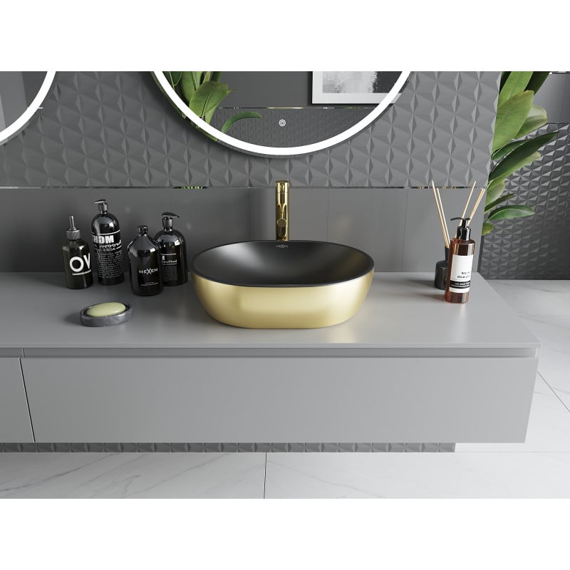 Mexen Viki lavabo sur plan 48 x 35 cm, noir mat/or - 21054876