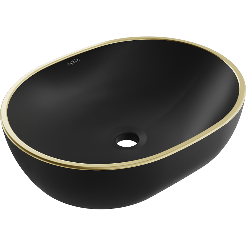 Mexen Viki lavabo de comptoir 48 x 35 cm, Noir mat/bord en or - 21054875