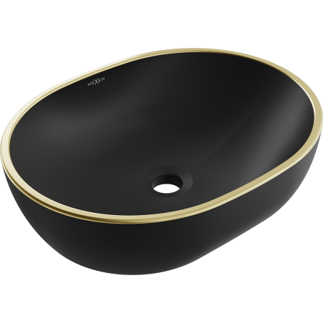 Mexen Viki lavabo de comptoir 48 x 35 cm, Noir mat/bord en or - 21054875