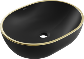 Mexen Viki lavabo de comptoir 48 x 35 cm, Noir mat/bord en or - 21054875