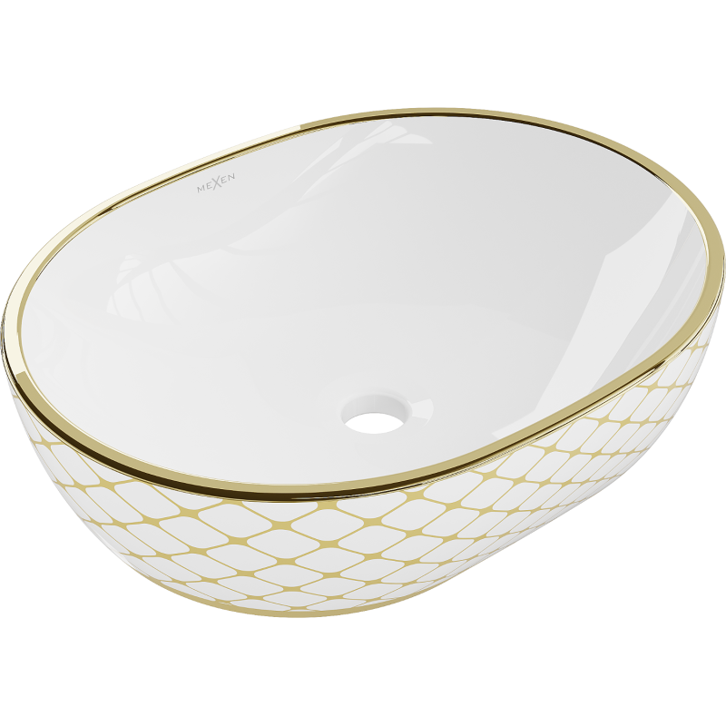 Mexen Viki lavabo à poser 48 x 35 cm, blanc/or motif carreaux - 21054809