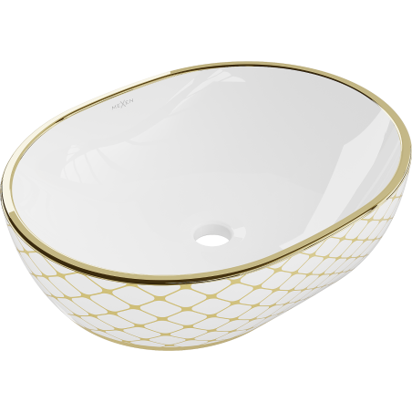 Mexen Viki lavabo à poser 48 x 35 cm, blanc/or motif carreaux - 21054809