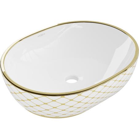 Mexen Viki lavabo de comptoir 48 x 35 cm, blanche/or motif carreaux - 21054809
