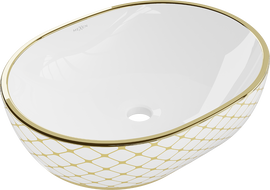 Mexen Viki lavabo à poser 48 x 35 cm, blanc/or motif carreaux - 21054809
