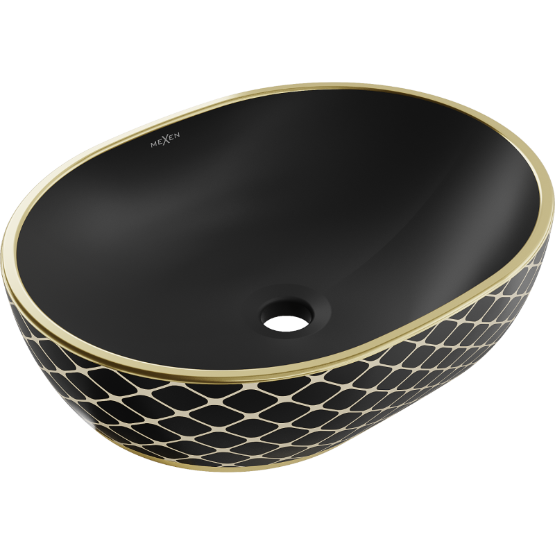 Mexen Viki lavabo de comptoir 48 x 35 cm, Noir mat/or motif carreaux - 21054879