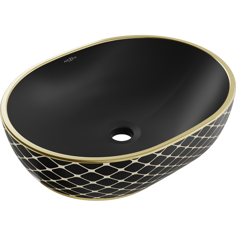 Mexen Viki lavabo sur plan 48 x 35 cm, noir mat/or motif carreaux - 21054879