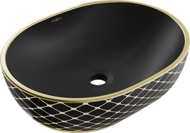 Mexen Viki lavabo à poser 48 x 35 cm, noir mat/motif grille dorée - 21054879