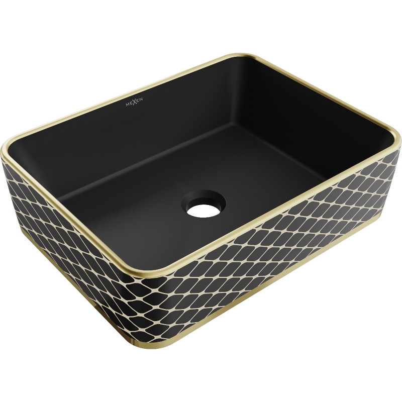Mexen Catia lavabo sur plan 48 x 37 cm, noir mat/doré motif à carreaux - 21314879