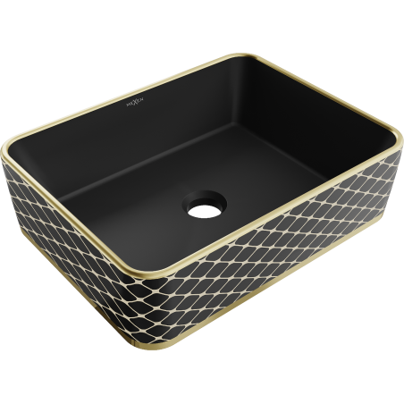 Mexen Catia lavabo de comptoir 48 x 37 cm, Noir mat/or motif carreaux - 21314879