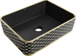 Mexen Catia lavabo de comptoir 48 x 37 cm, Noir mat/or motif carreaux - 21314879
