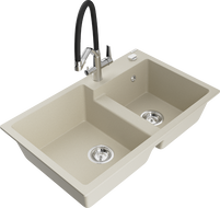 Mexen Tomas évier de cuisine en granit à 2 bassins avec robinet de cuisine Duo, beige - 6516-69-671701-07