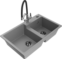 Mexen Tomas évier de cuisine en granit 2 bacs avec mitigeur Duo, gris - 6516-71-671701-07-B