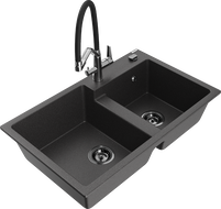 Mexen Tomas évier en granit à 2 cuves avec robinet de cuisine Duo, noir moucheté - 6516-76-671701-07-B