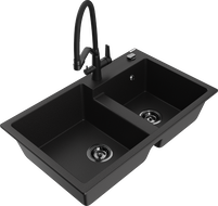 Mexen Tomas évier de cuisine en granit à 2 bacs avec robinet Duo, noir - 6516-77-671701-70-B
