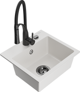 Mexen Milo évier en granit 1 bac avec robinet de cuisine Aster, blanc - 6505-20-73450-70-B