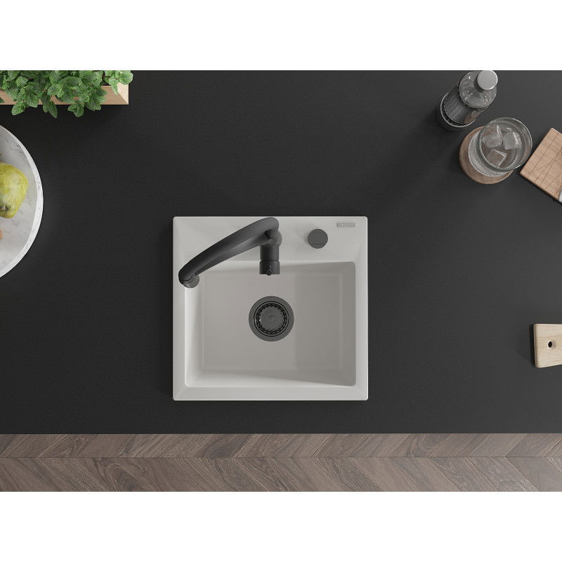 Mexen Milo évier en granit 1 bac avec robinet de cuisine Aster, blanc - 6505-20-73450-70-B